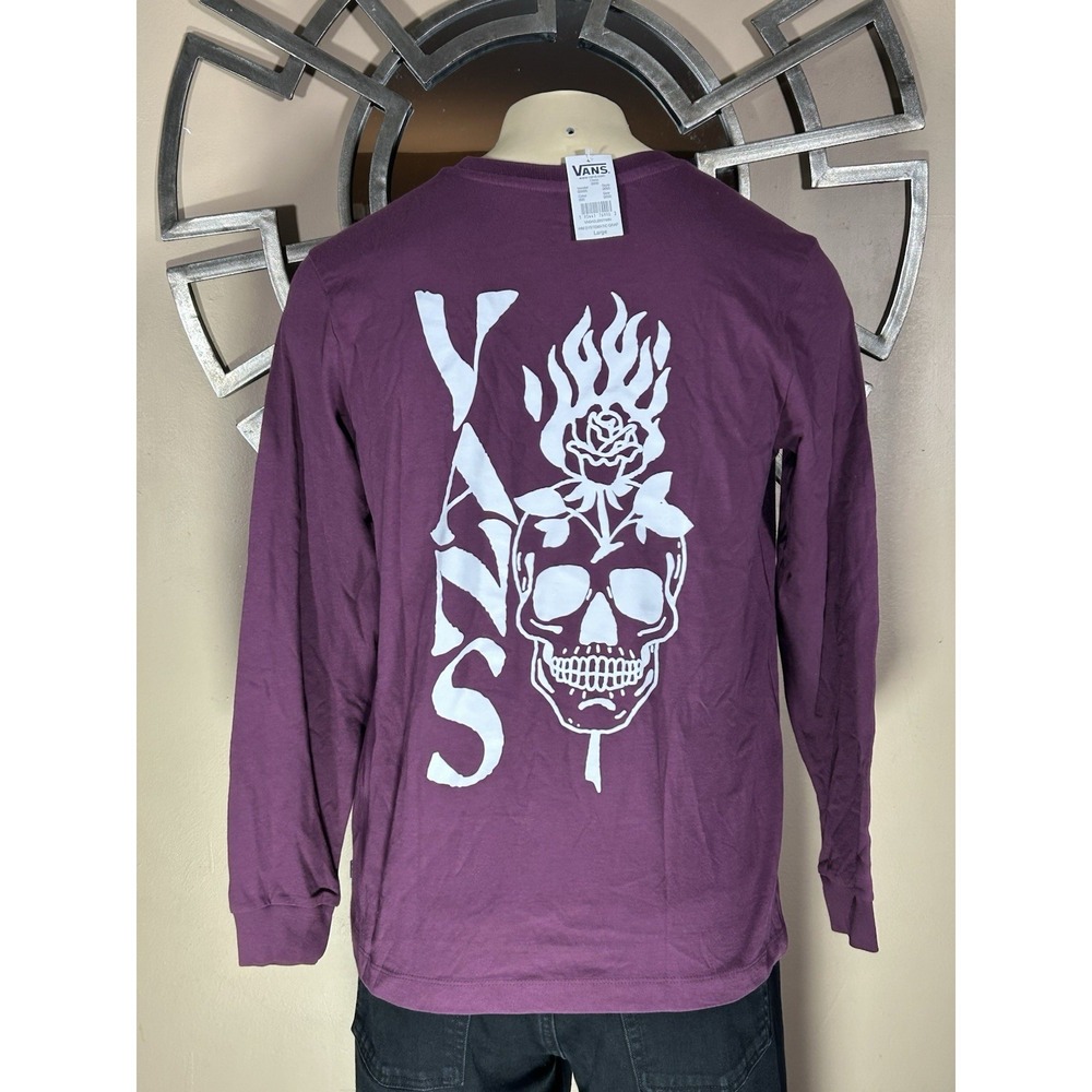 Vans T-Shirt Mens Small Long Sleeve Skull Burning Rose L Large
